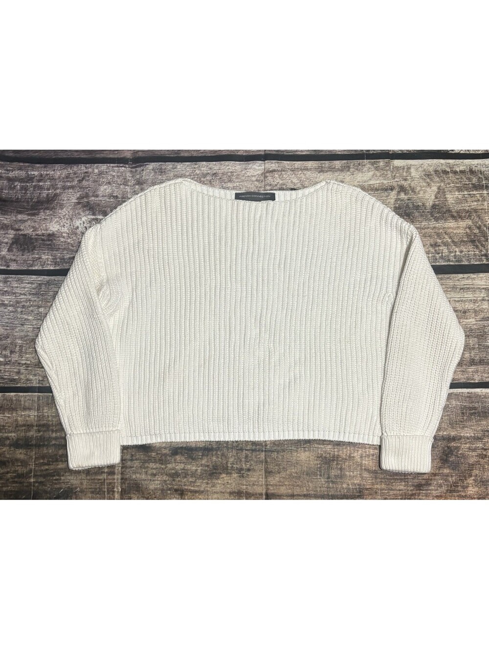 French Connection Sweater Womens XS Chunky Knit Oversized Cotton White